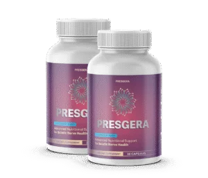 Presgera bottle next to its natural ingredients